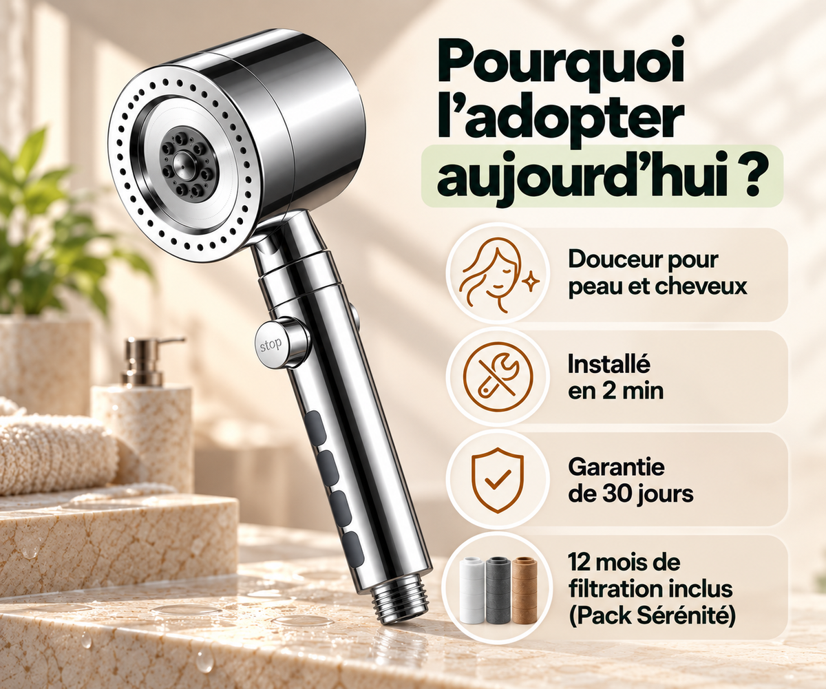 Pommeau de douche filtrant + Pack associé